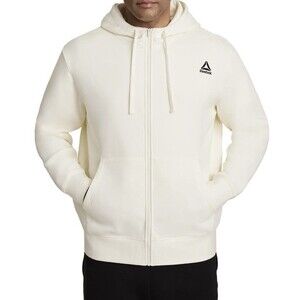 Reebok Full Zip Hoodie Off White 3XL Fleece Logo Classic Fit Mens Kangaroo